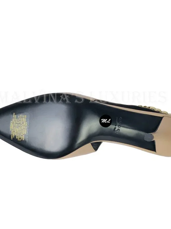 GUCCI SHOES SIGNORIA LEATHER w LOGO CHAIN SLINGBACK PUMPS sz 38.5 8.5 - Picture 14 of 16